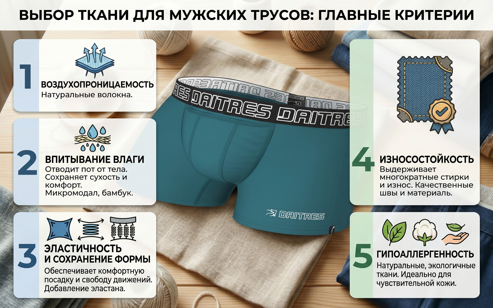 Правильный выбор ткани состава мужских трусов