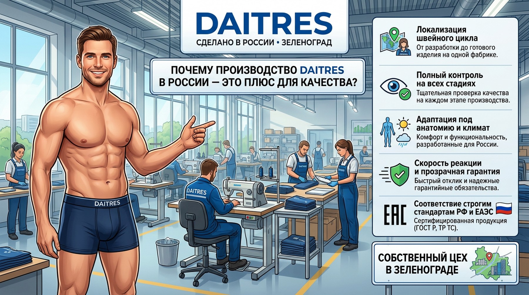 Производство в России мужских трусов Daitres