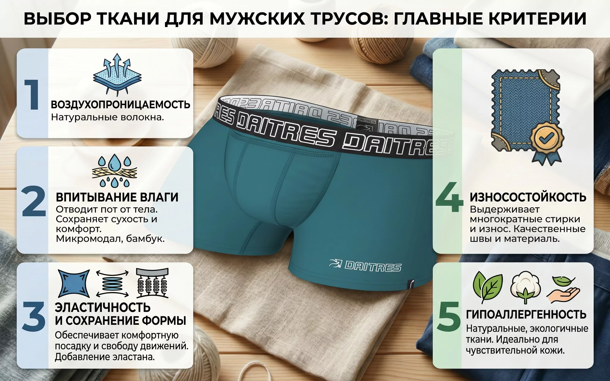 Правильный выбор ткани состава мужских трусов